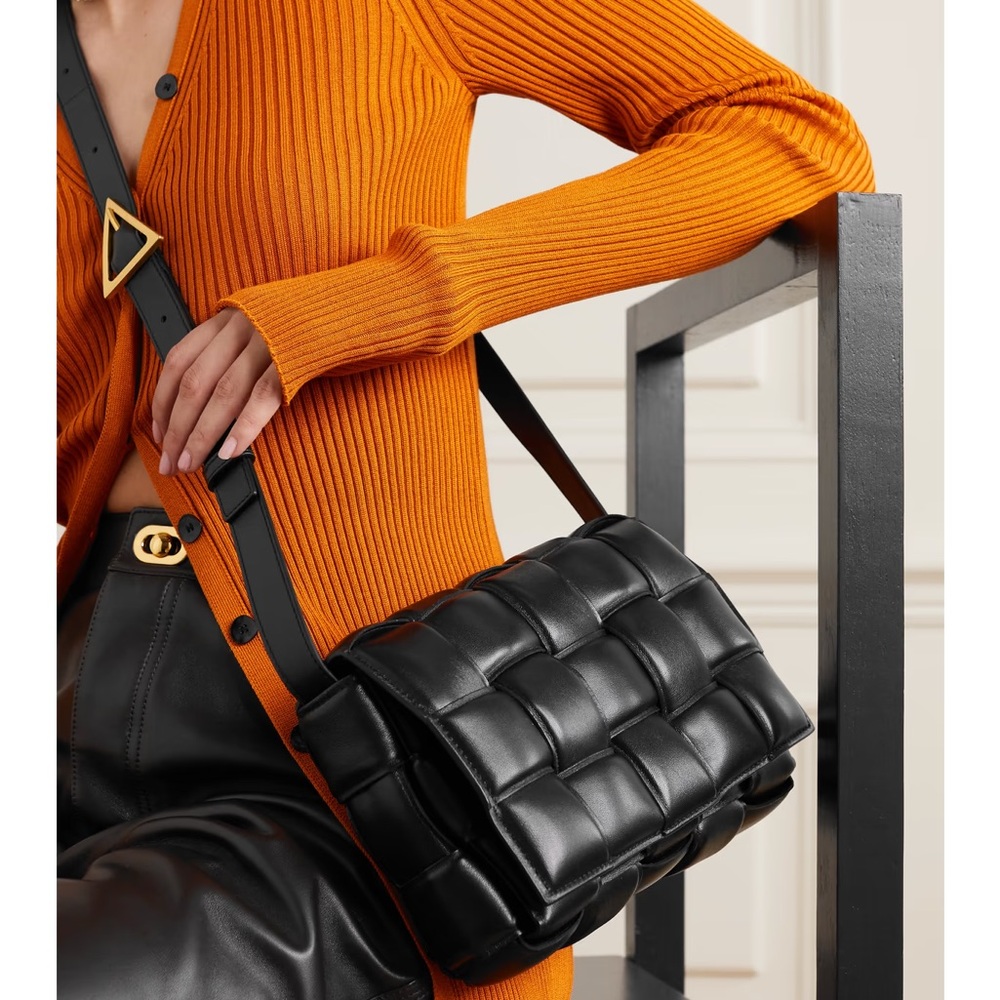 New Bottega Veneta Black Quilted Padded Cassette Shoulder Bag